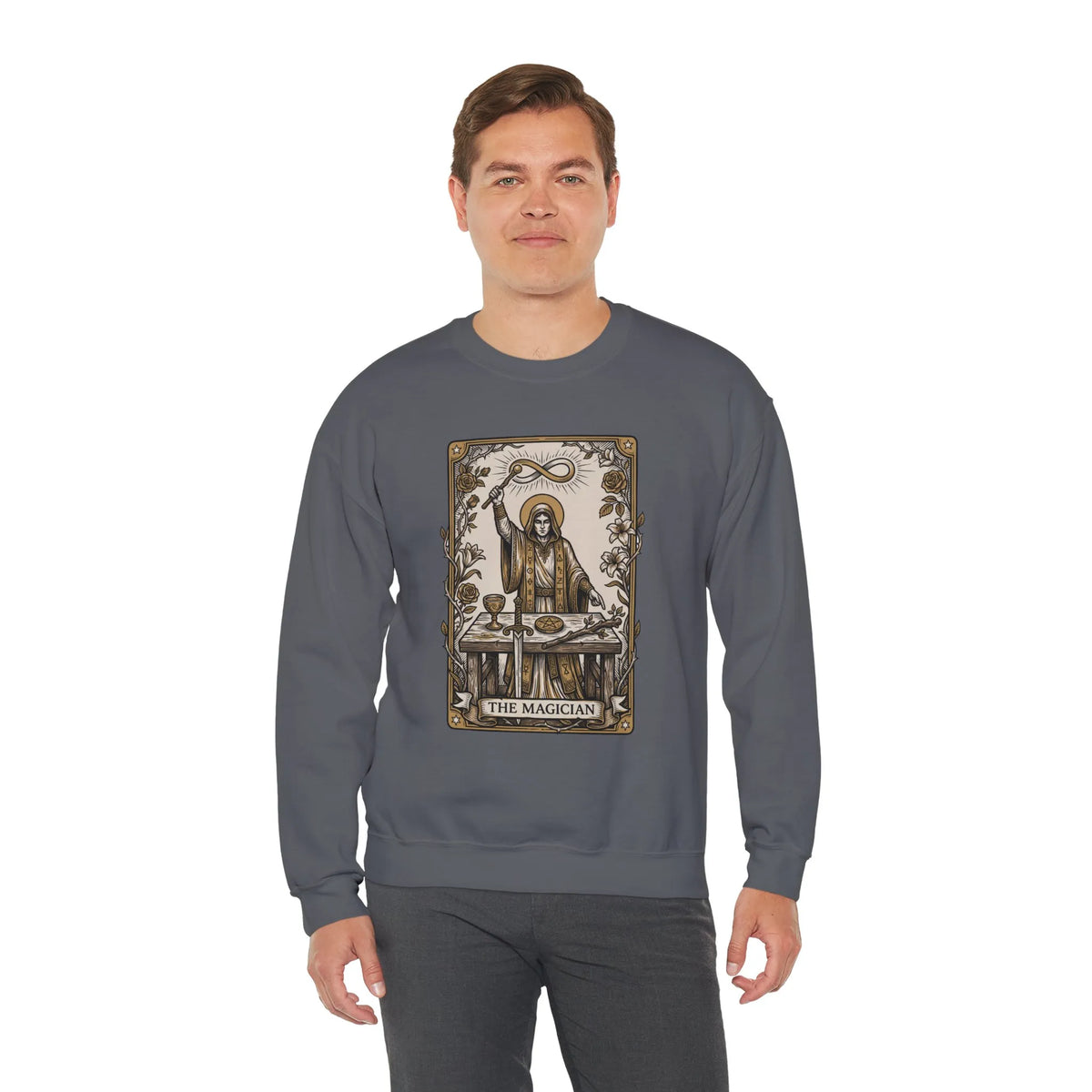 The Magician Tarot Card Sweatshirt - Heavy Blend Fleece Crewneck Pullover - Unisex Warm White
