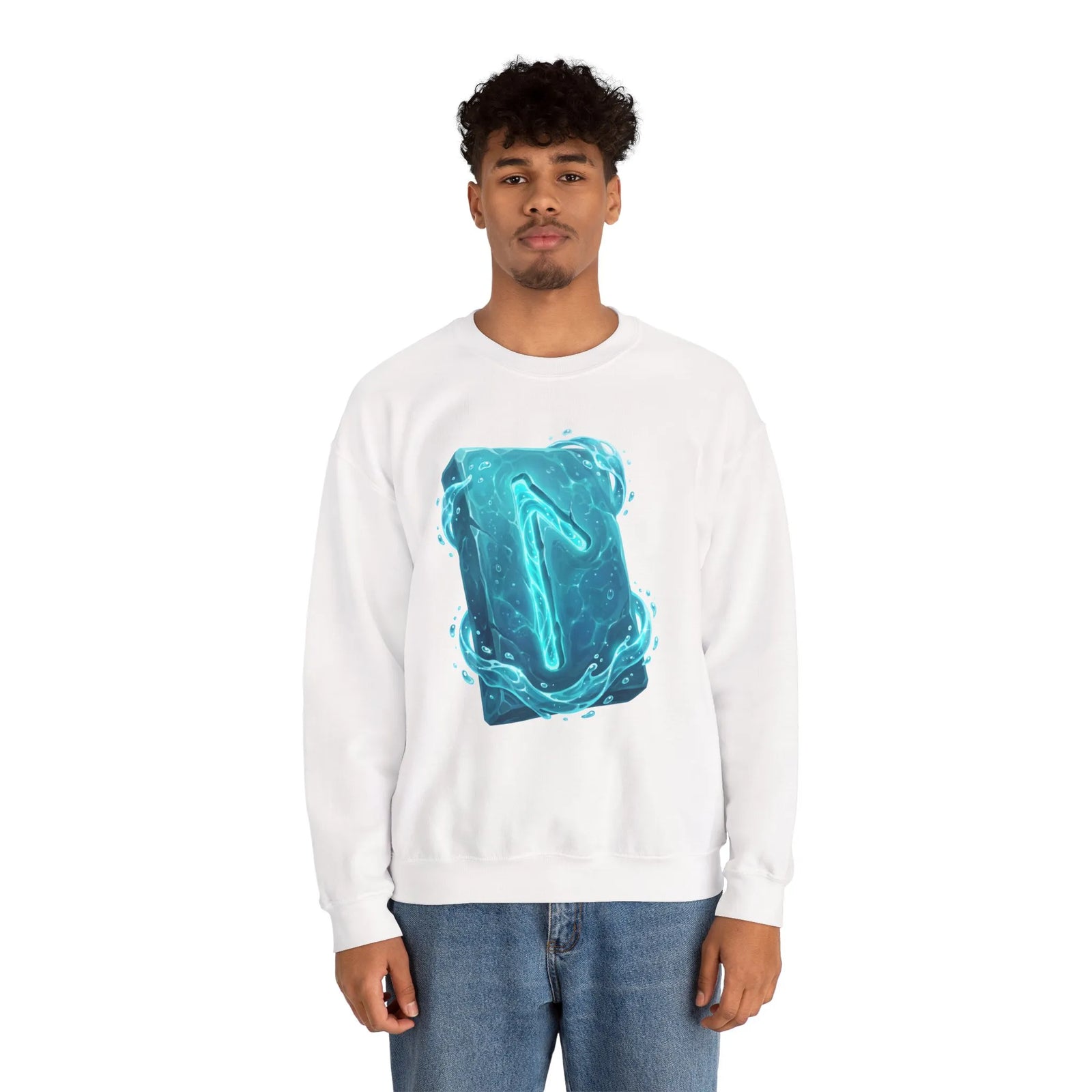Laguz Water Rune Symbol Sweatshirt - Heavy Blend Crewneck Fleece - Unisex Ash Gray