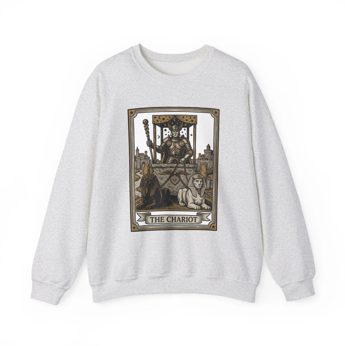 The Chariot Tarot Card Sweatshirt - Heavy Blend Cotton-Poly Crewneck - Unisex White