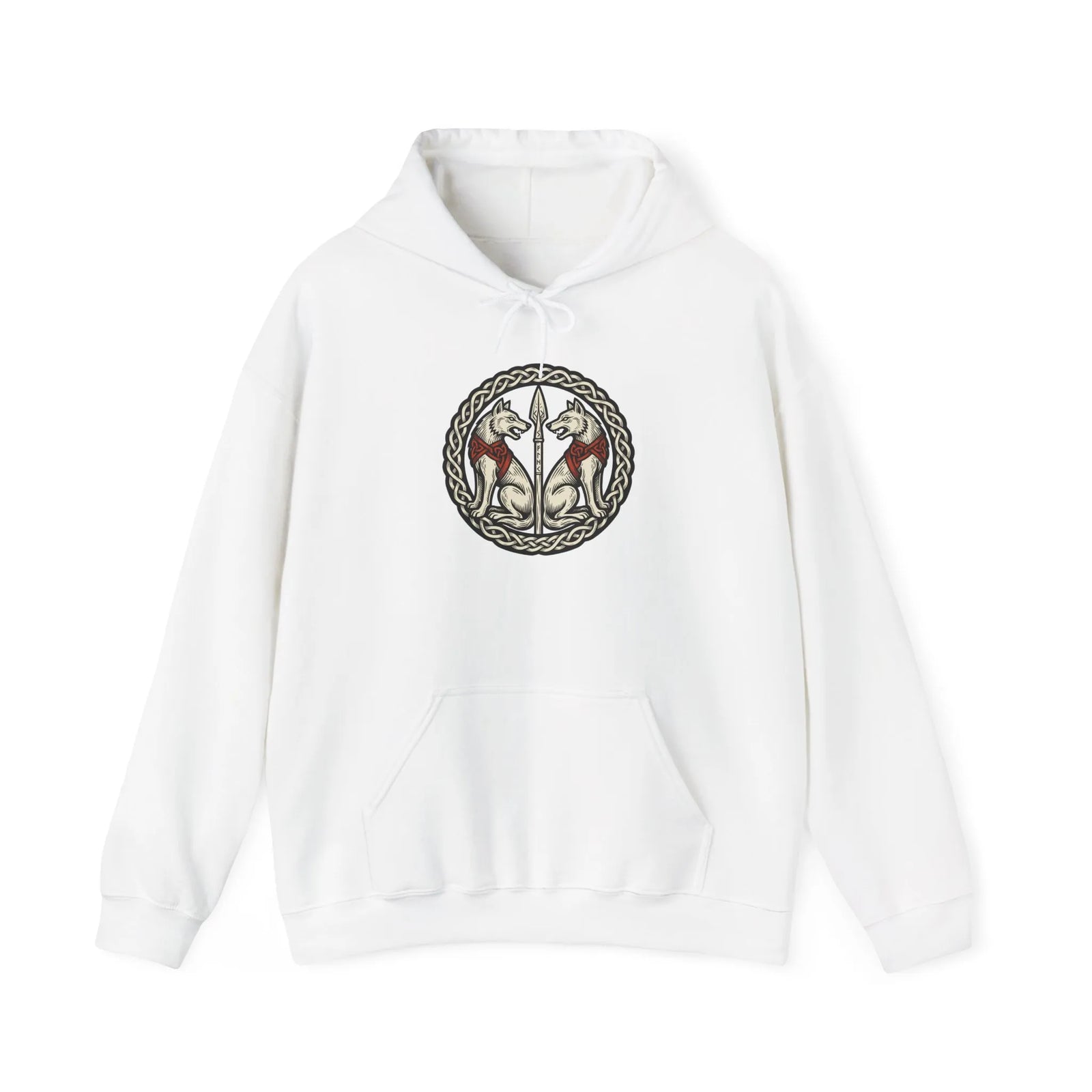 Geri and Freki Odin's Wolves Hoodie - Heavy Blend Cotton Blend Pullover - Unisex White