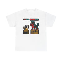 8-Bit Pixel Gaming Cats Boss Fight T-Shirt - Heavy Cotton Classic Fit Tee - Unisex White