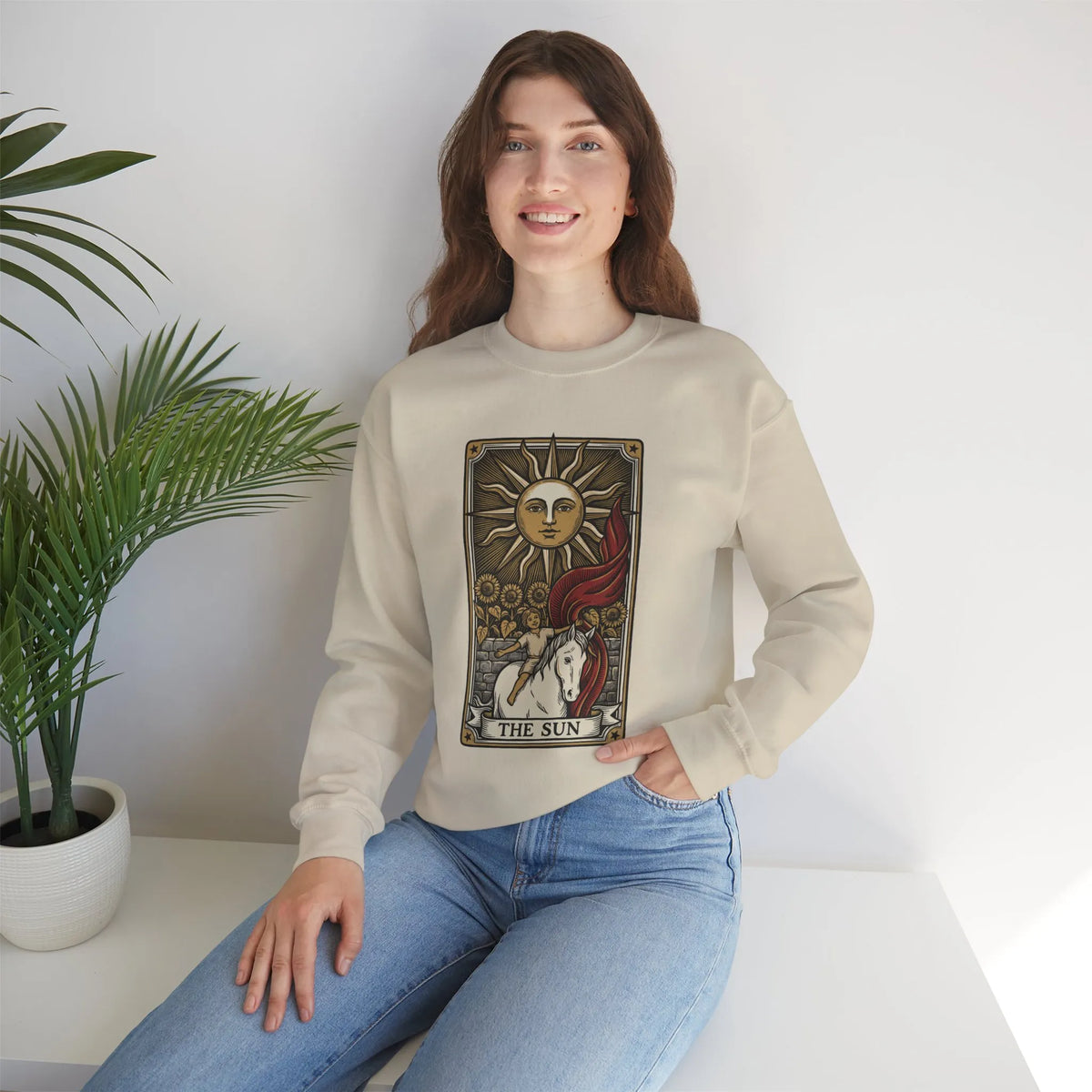 The Sun Tarot Card Sweatshirt - Heavy Blend Fleece Crewneck - Unisex White