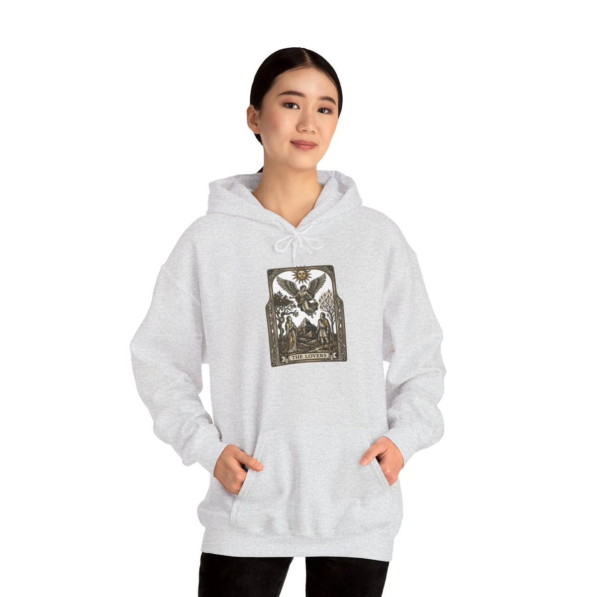 The Lovers Tarot Card Hoodie - Medium-Weight Fleece Pullover - Unisex White