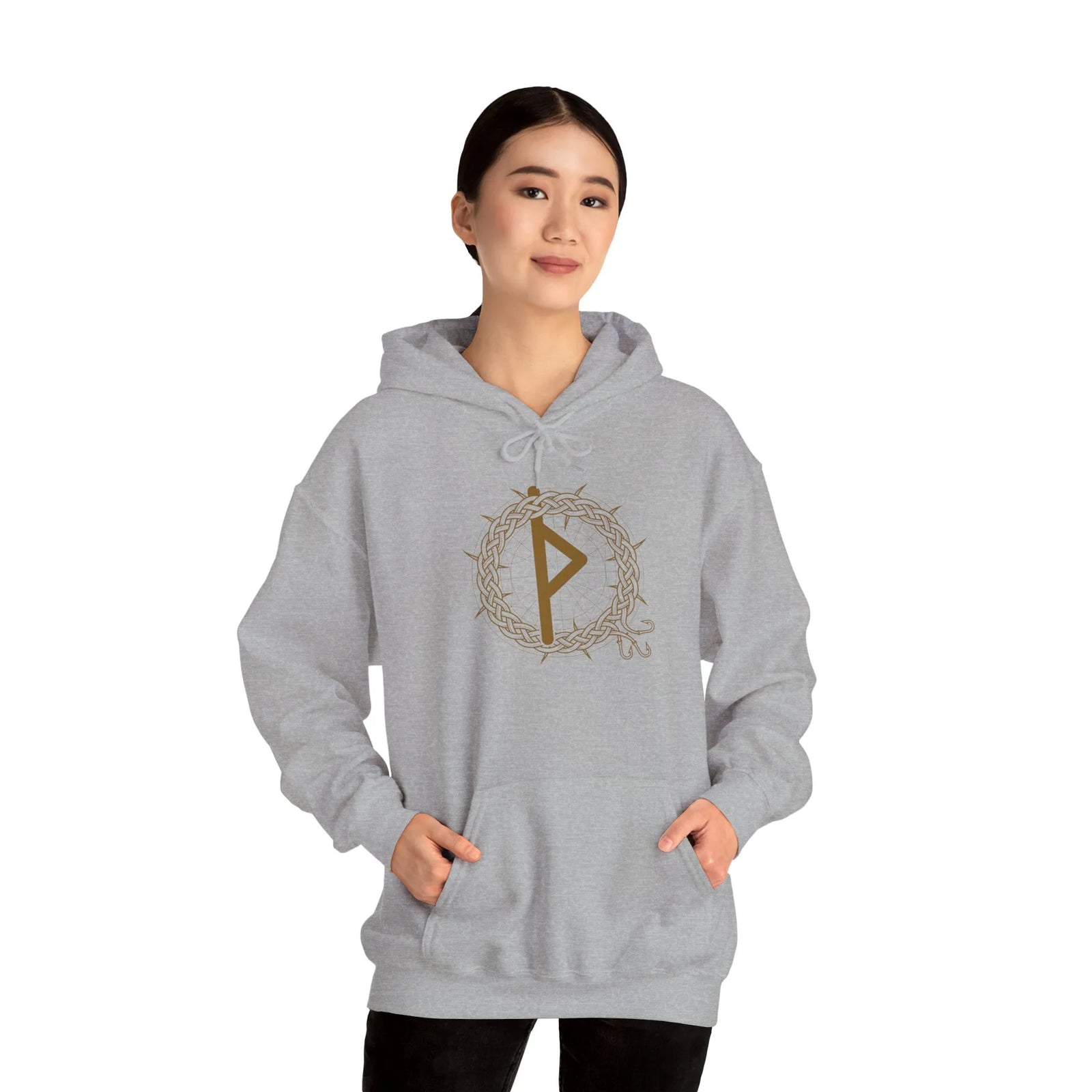 Thurisaz Rune Thorn Defense Hoodie - Heavy Blend Fleece Pullover - Unisex White