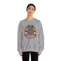 British Shorthair Retro Sunset Cat Sweatshirt - Heavy Blend Fleece Crewneck - Unisex White