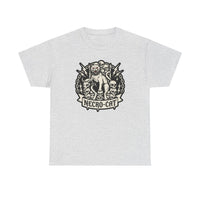 Rocker Cat Skull Throne Graphic T-Shirt - Heavy Cotton Classic Fit Tee - Unisex White