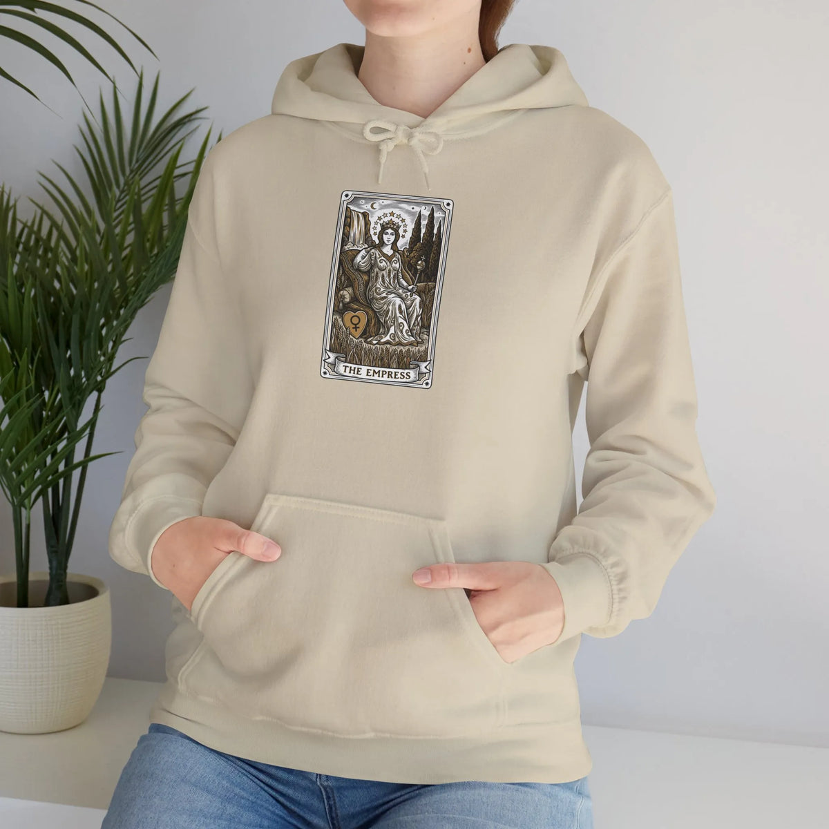 The Empress Tarot Card Hoodie - Heavyweight Cotton Blend Pullover - Unisex Ash