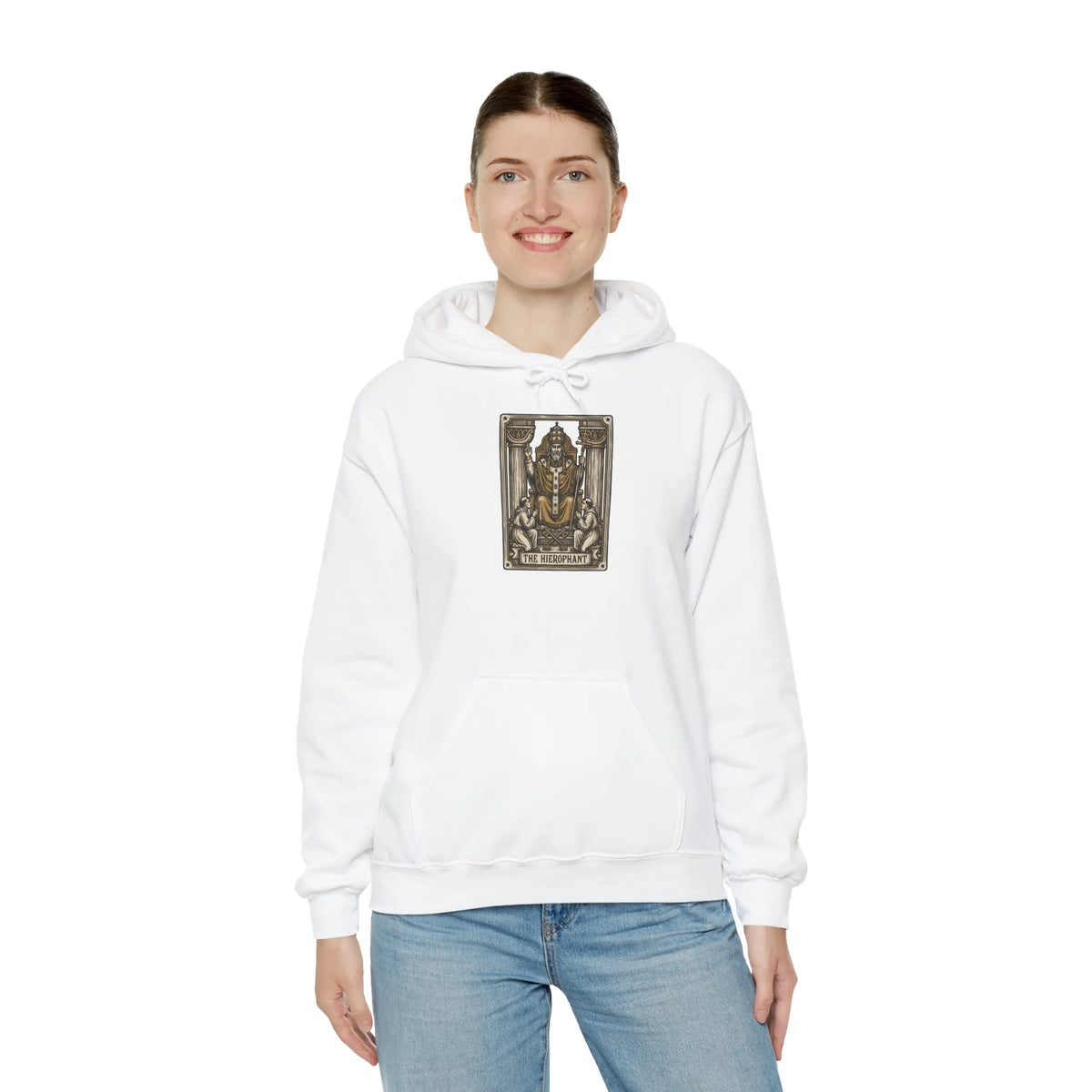 The Hierophant Tarot Card Hoodie - Heavyweight Fleece Pullover - Unisex White