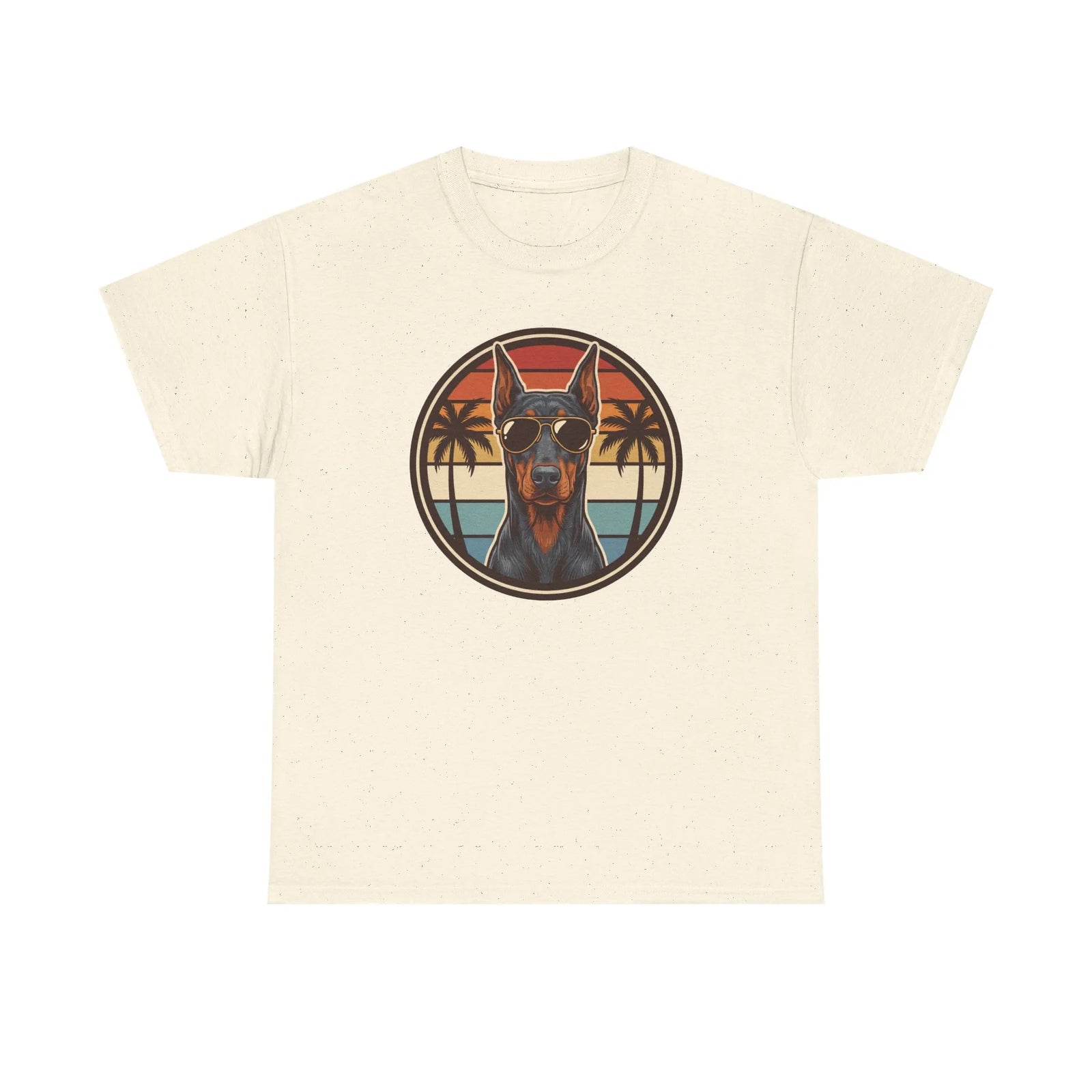 Doberman 70s Sunset Aviators T-Shirt - Heavy Cotton Classic Fit Tee - Unisex White