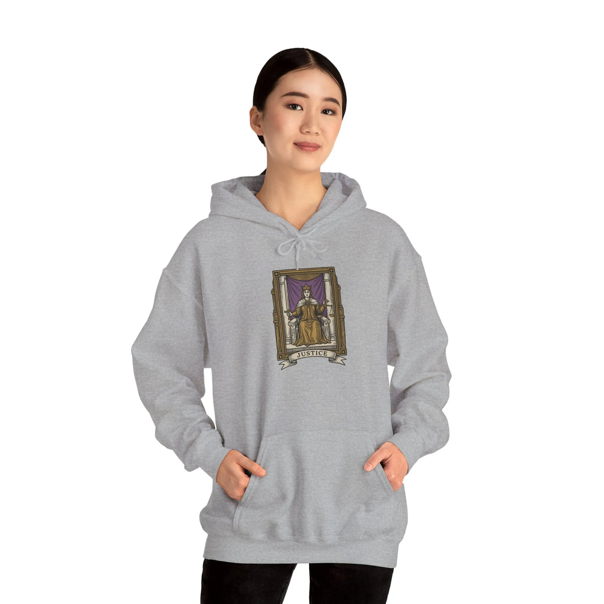 Justice Tarot Card Hoodie - Heavyweight Cotton Blend Pullover - Unisex White