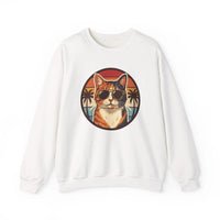 Calico Cool Cats 70s Sunset Aviators Sweatshirt - Medium Heavyweight Fleece Crewneck - Unisex White