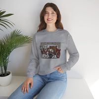 Freyja's Sacred Cats Norse Woodcut Sweatshirt - Heavy Blend Crewneck Fleece - Unisex White