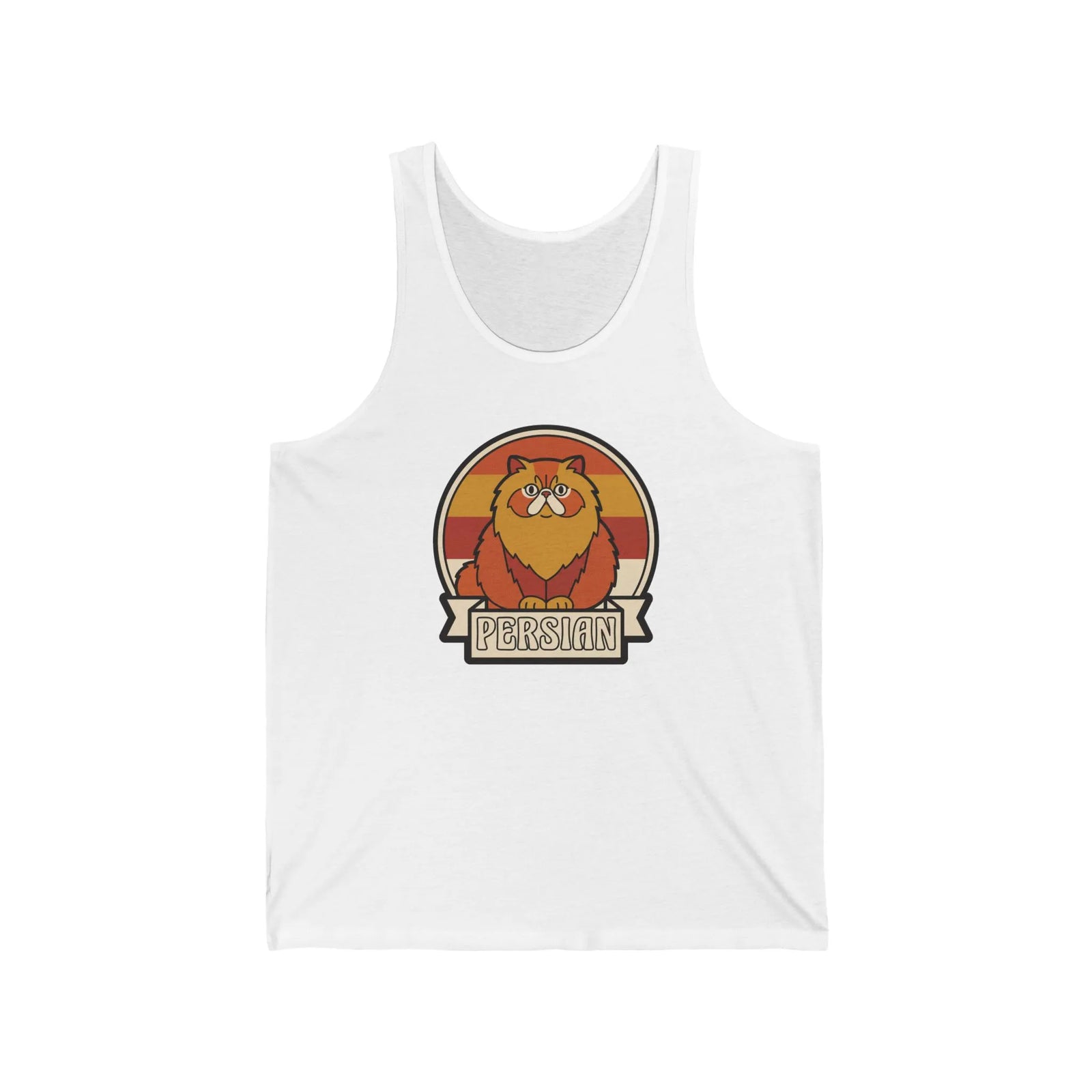Persian Cat Retro Sunset Tank Top - Soft Cotton Jersey Retail Fit - Unisex Athletic Heather