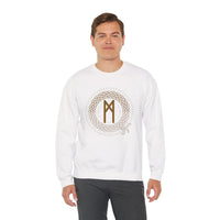 Mannaz Rune Celtic Knot Sweatshirt - Classic Fit Heavy Blend Crewneck - Unisex White