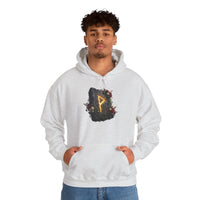 Wunjo Rune Floral Rock Graphic Hoodie - Warm Fleece Pullover Sweatshirt - Unisex White