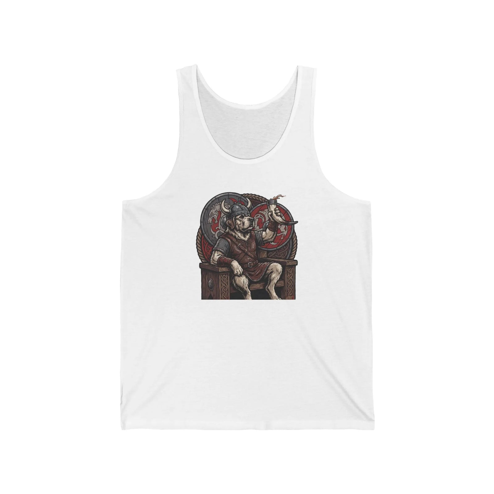Viking Berserker Dogs Graphic Tank Top - Lightweight Ring-Spun Jersey - Unisex White