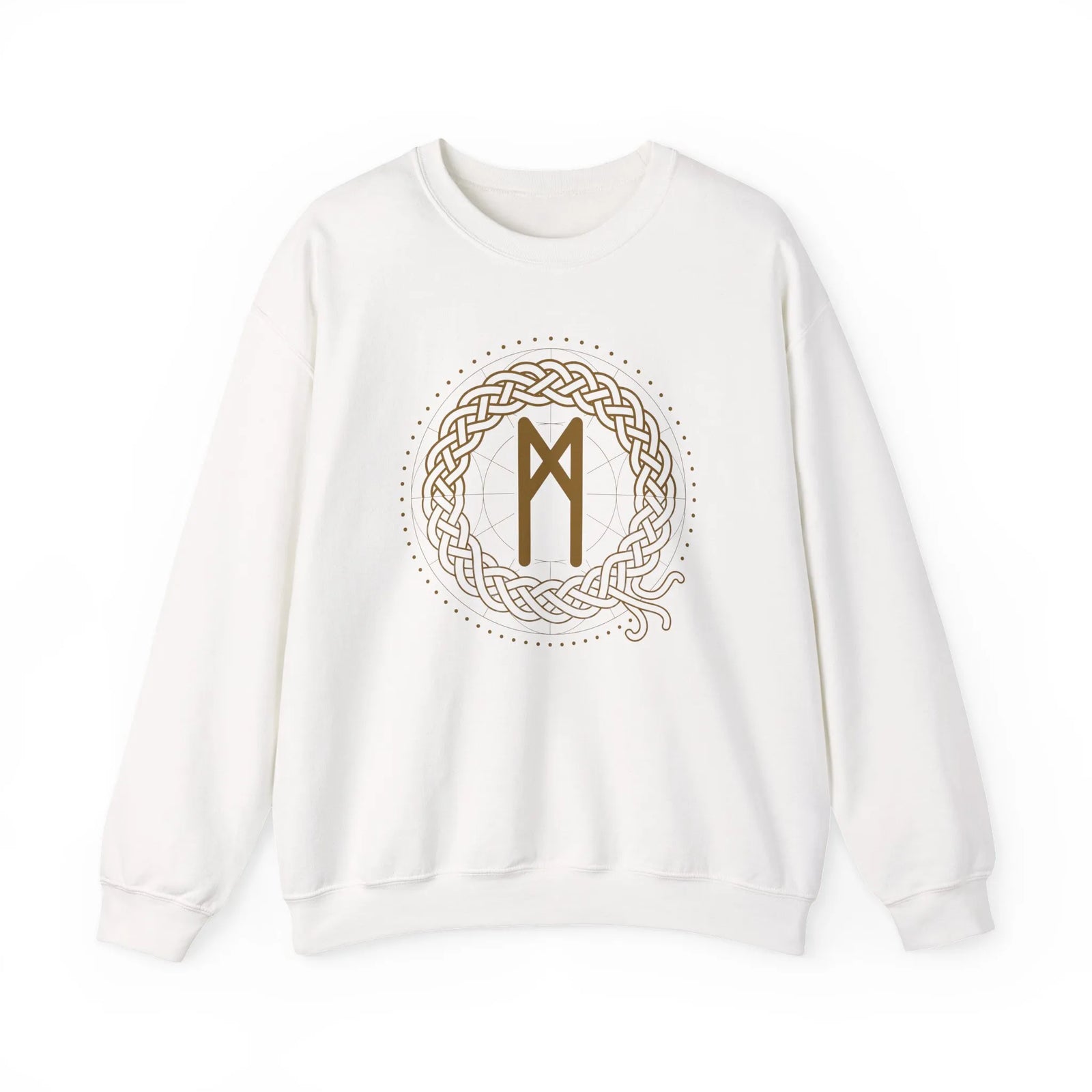 Mannaz Rune Celtic Knot Sweatshirt - Classic Fit Heavy Blend Crewneck - Unisex White
