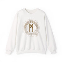 Mannaz Rune Celtic Knot Sweatshirt - Classic Fit Heavy Blend Crewneck - Unisex White