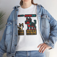 8-Bit Pixel Gaming Cats Boss Fight T-Shirt - Heavy Cotton Classic Fit Tee - Unisex White