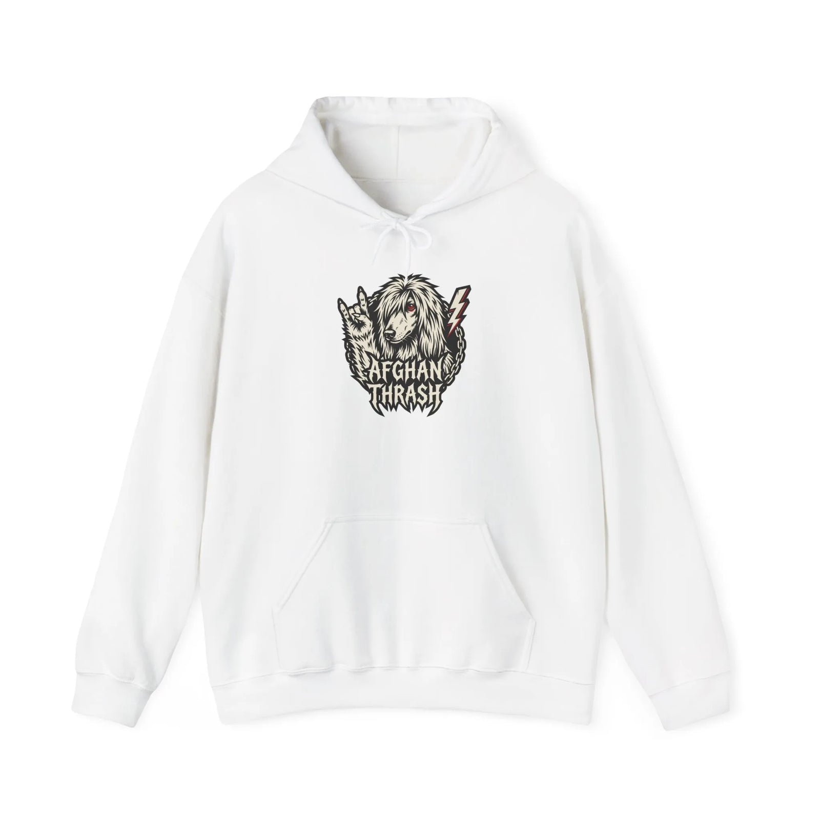 Headbanger Metal Dog Graphic Hoodie - Warm Cotton Blend Pullover - Unisex Ash