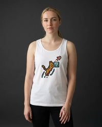 8-Bit Pixel Gaming Cat Tank Top - Lightweight Retail Fit Jersey - Unisex White