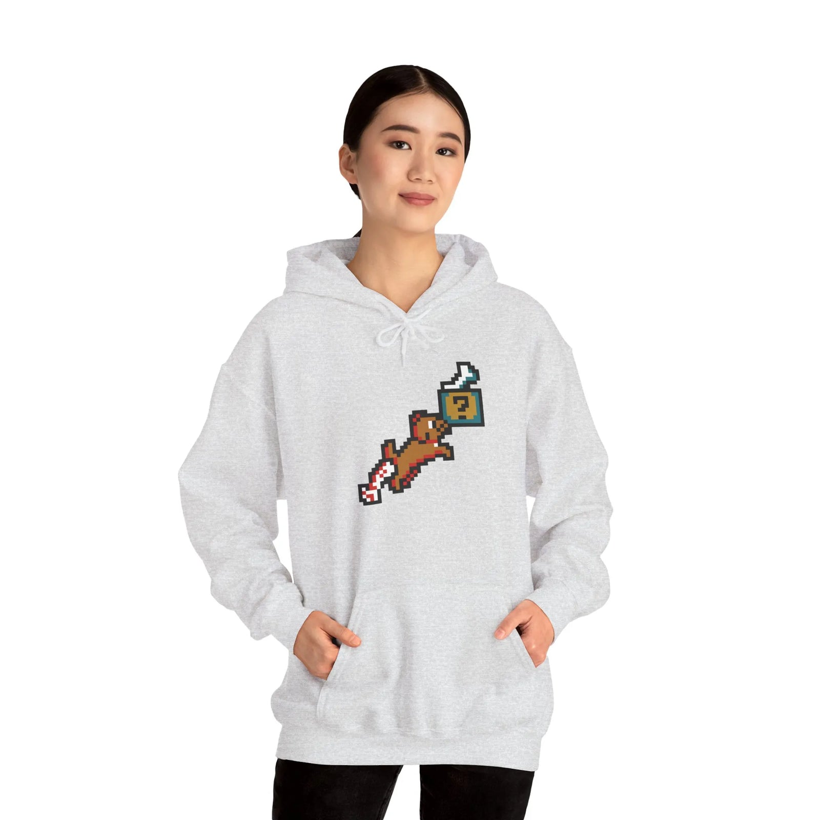 8-Bit Pixel Gaming Dog Fetch Quest Hoodie - Medium Heavy Blend Fleece Pullover - Unisex Off White