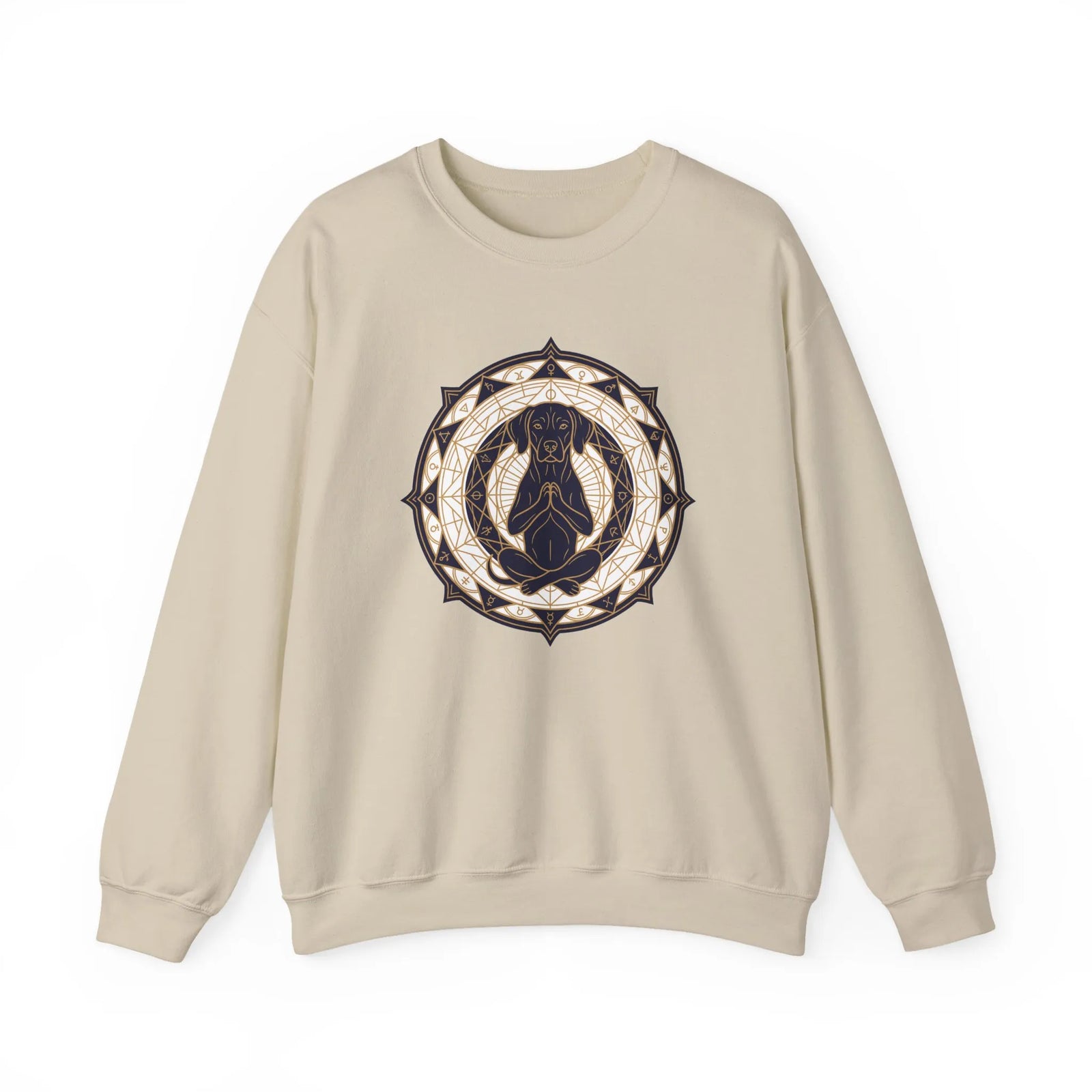 Meditating Dog Sacred Geometry Sweatshirt - Heavy Blend Fleece Crewneck - Unisex White