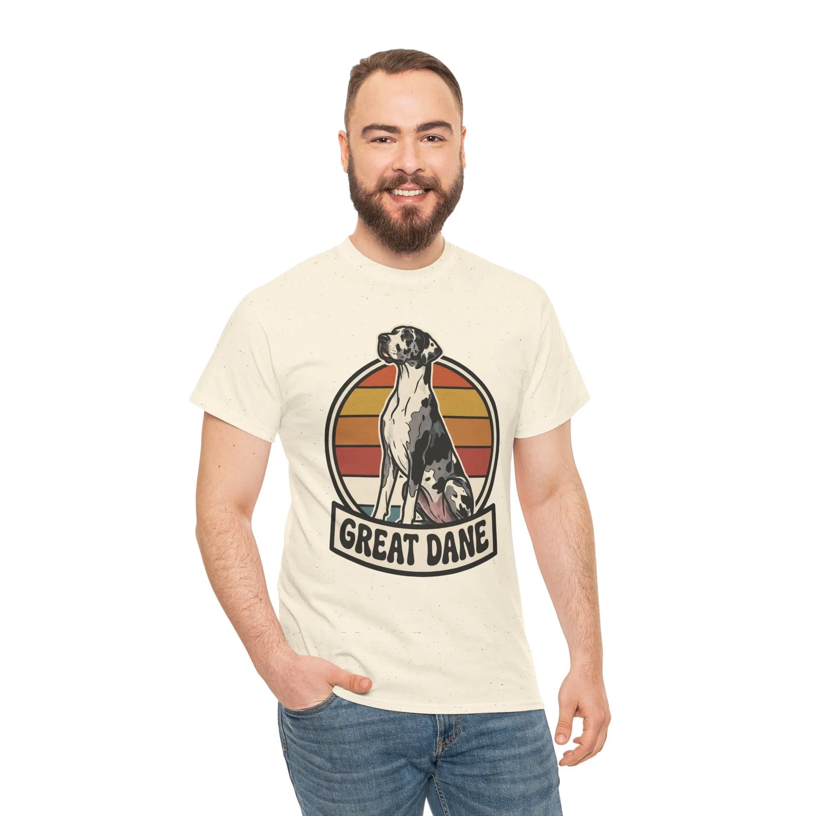 Great Dane Retro 70s Sunset Graphic T-Shirt - Heavy Cotton Classic Fit Tee - Unisex White