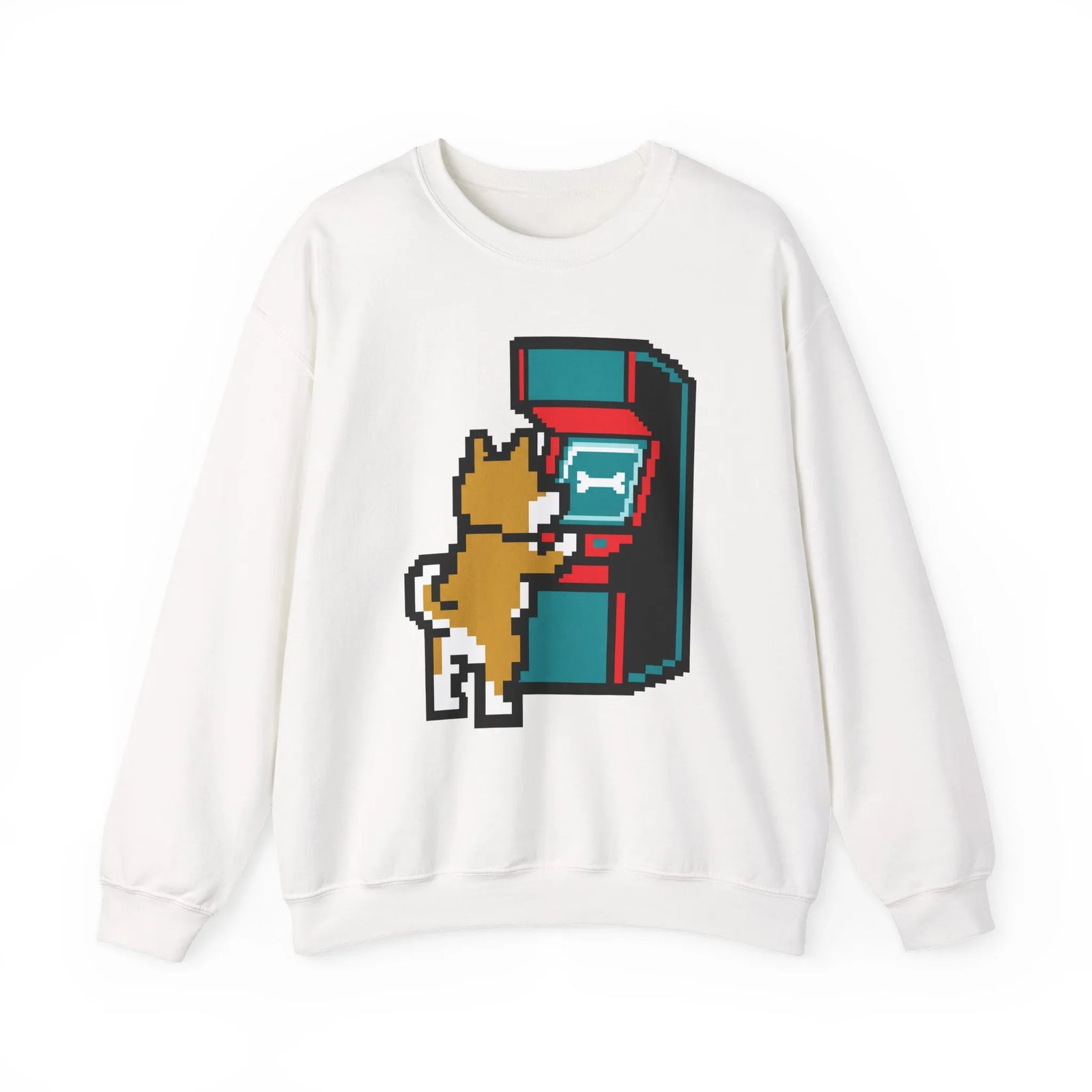 8-Bit Pixel Gaming Dog Sweatshirt - Classic Fit Fleece Crewneck - Unisex White