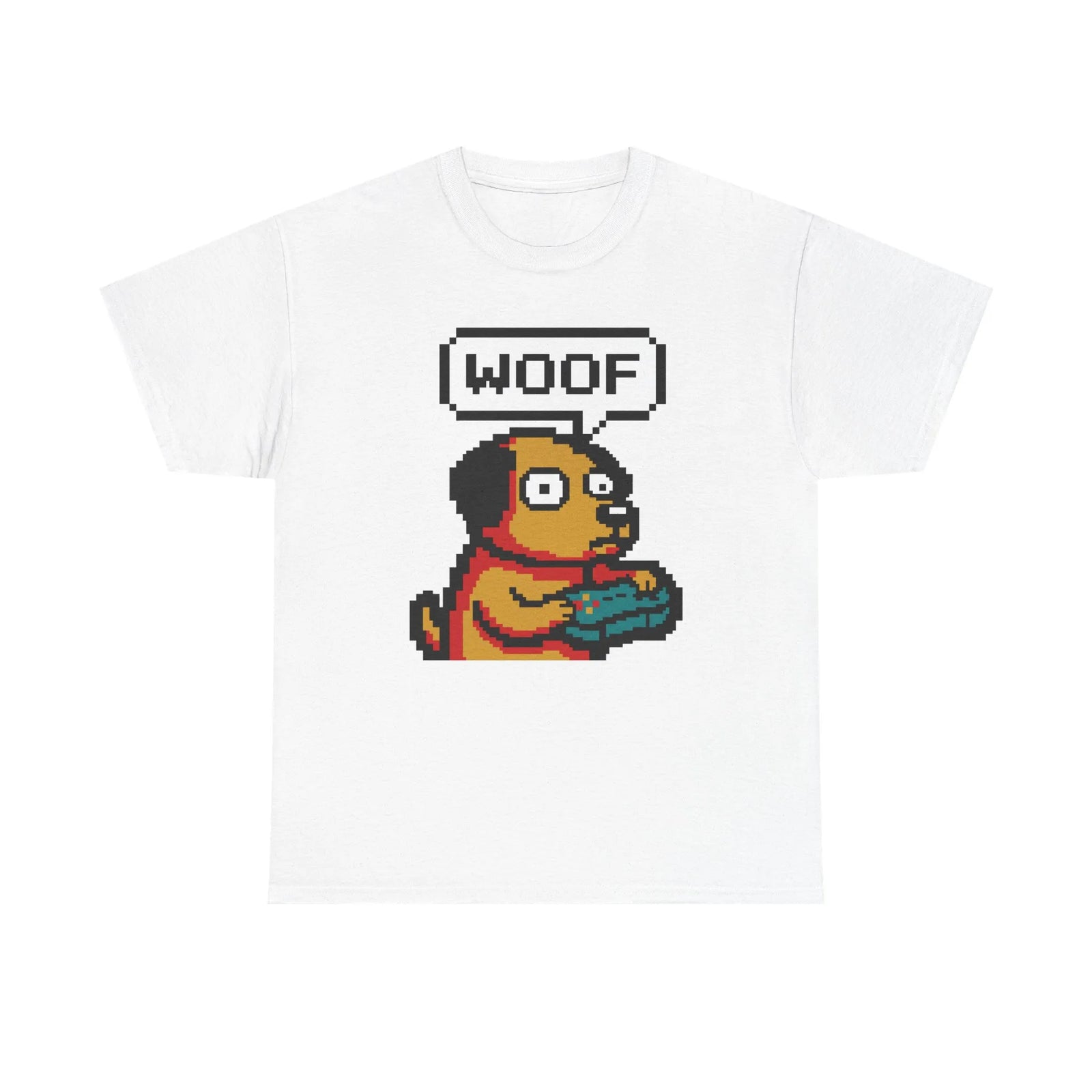 8-Bit Pixel Gaming Dog T-Shirt - Heavy Cotton Classic Fit Tee - Unisex White