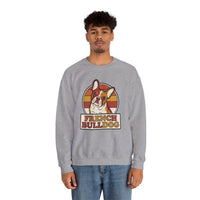 French Bulldog Retro Sunset Sweatshirt - Heavy Blend Classic Fit Crewneck - Unisex White