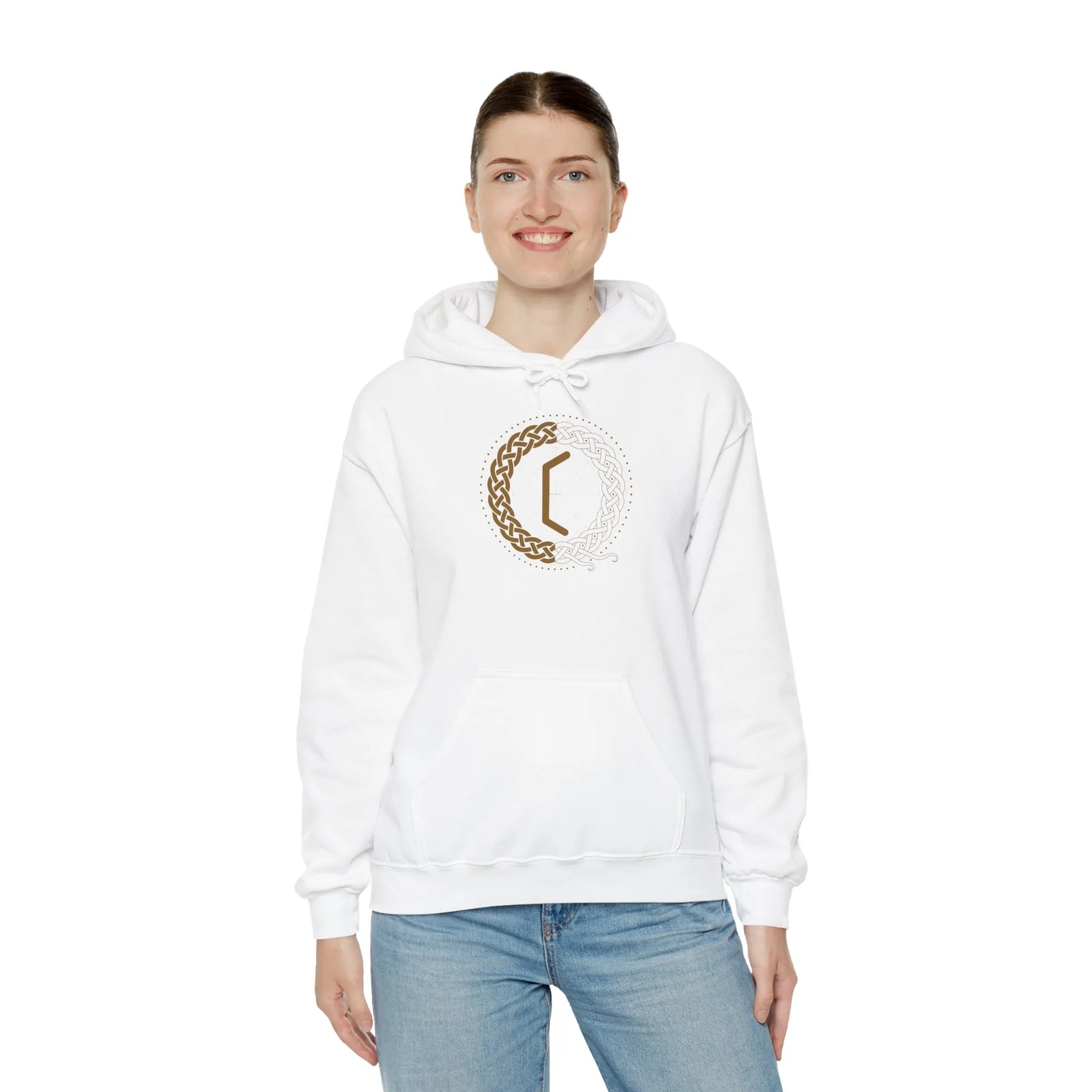 Perthro Runic Symbol Hoodie - Heavyweight Fleece Pullover - Unisex White
