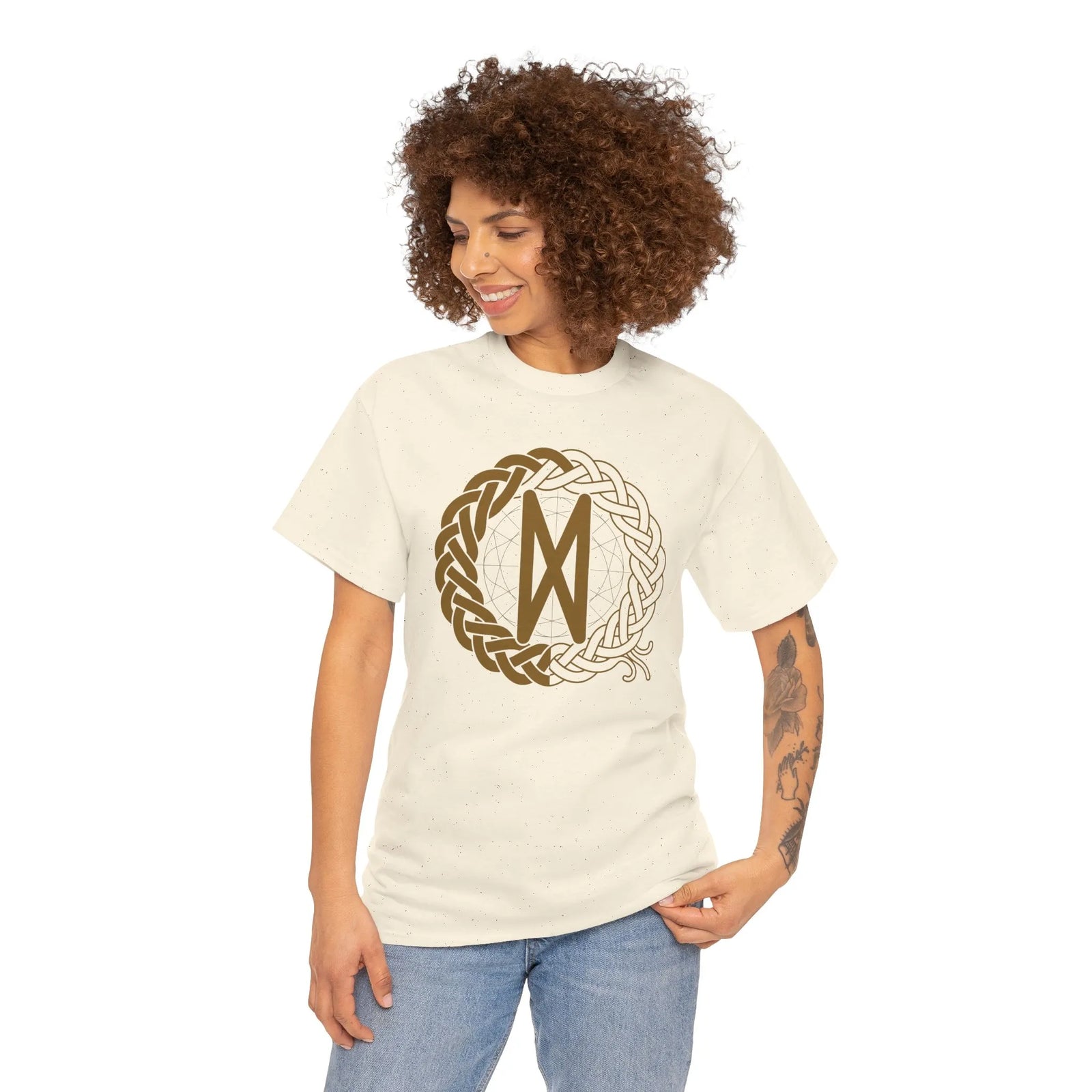 Norse Dagaz Rune Celtic Knot T-Shirt - Heavyweight Cotton Classic Fit Tee - Unisex White