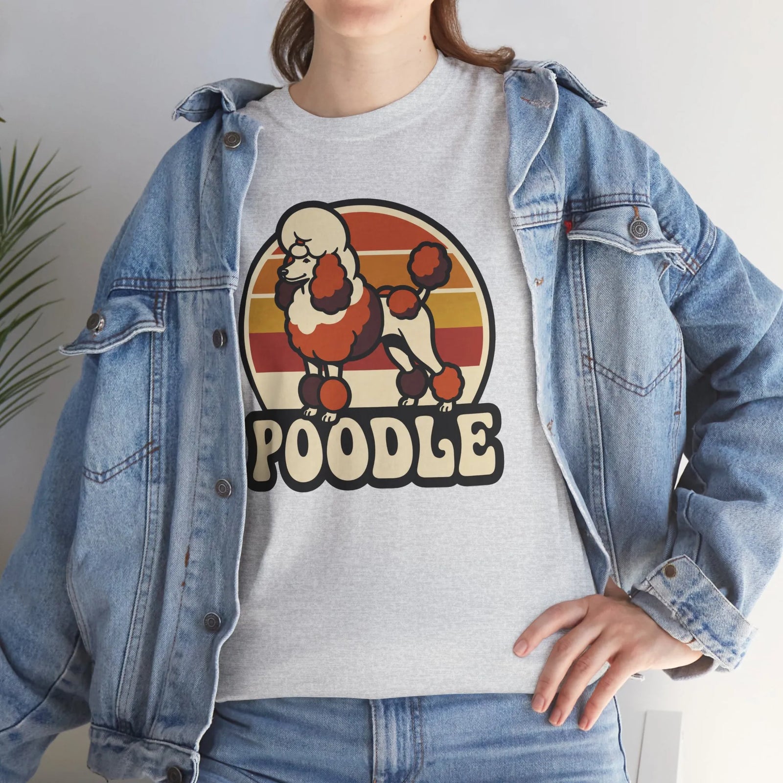 Poodle Retro 70s Sunset T-Shirt - Heavy Cotton Classic Fit Tee - Unisex White