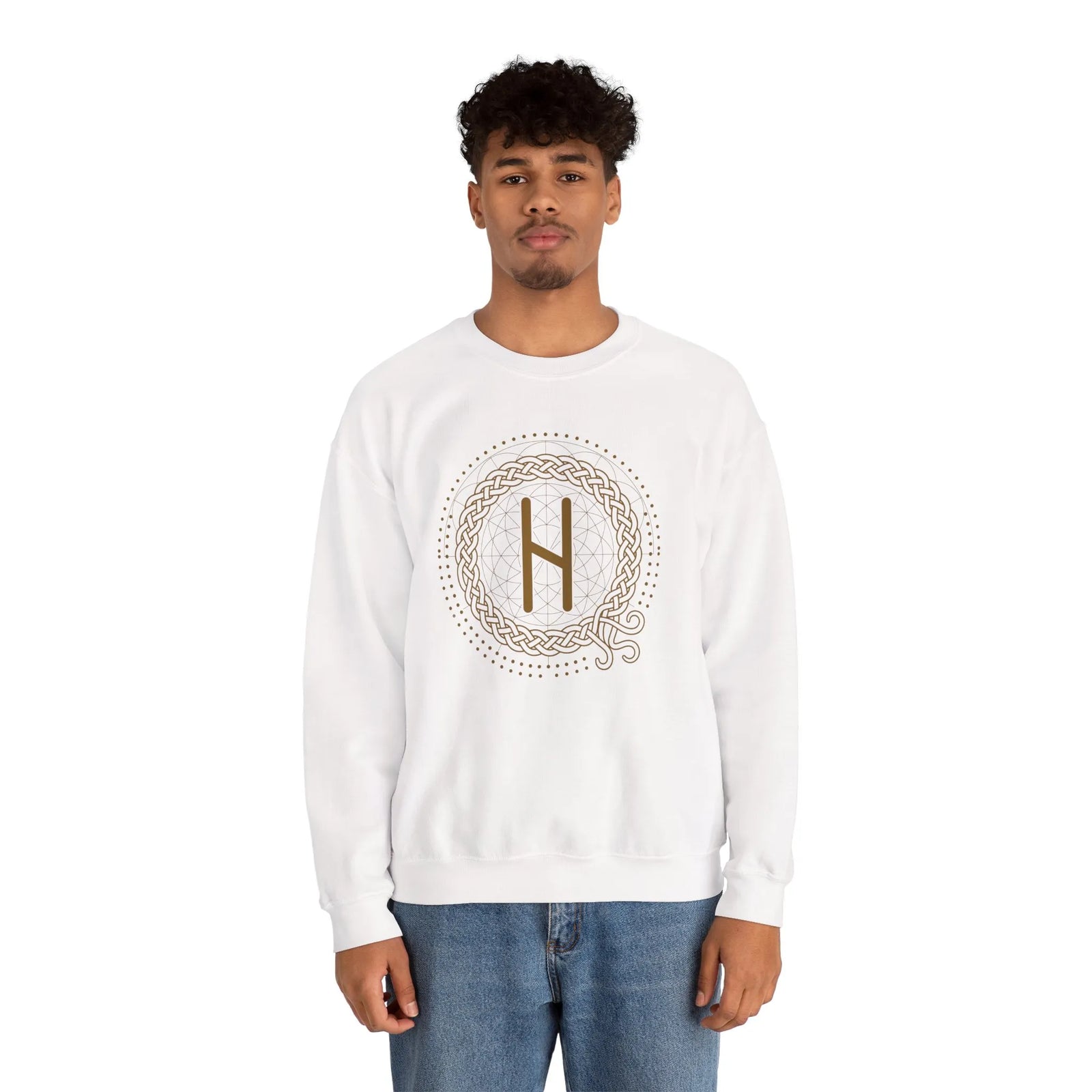 Hagalaz Rune Crushing Change Sweatshirt - Heavy Blend Cotton Poly Crewneck - Unisex White