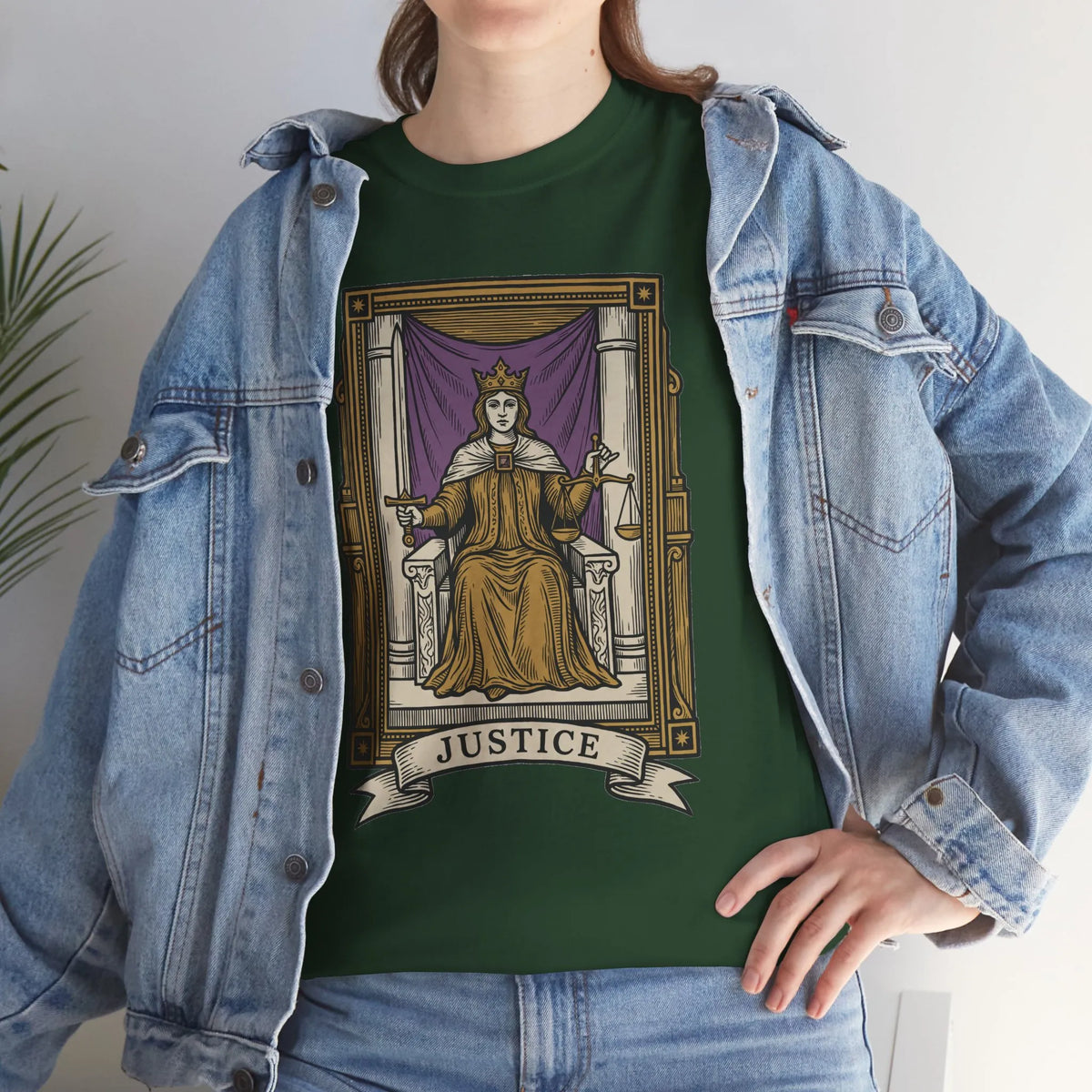 Justice Tarot Card Graphic T-Shirt - Heavy Cotton Classic Fit Tee - Unisex White
