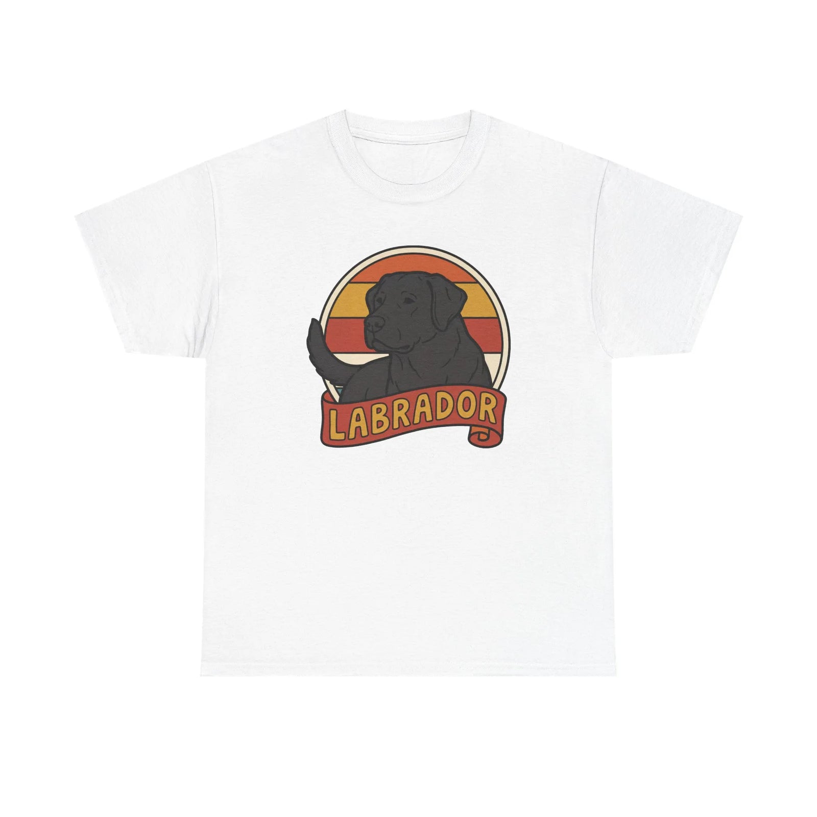 Labrador Retro 70s Sunset T-Shirt - Heavy Cotton Classic Fit Tee - Unisex White