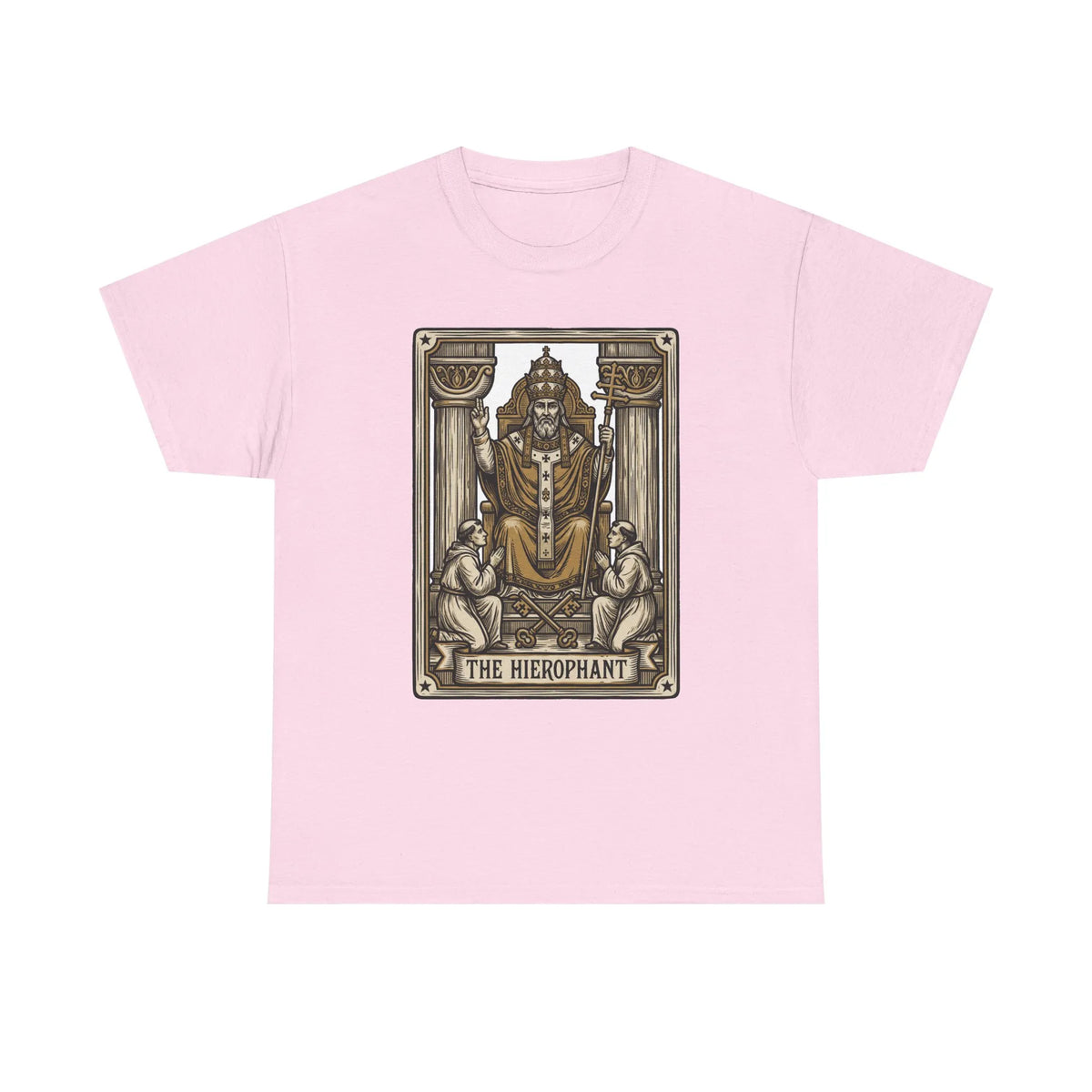 Hierophant Tarot Card Graphic T-Shirt - Heavy Cotton Classic Fit Tee - Unisex White