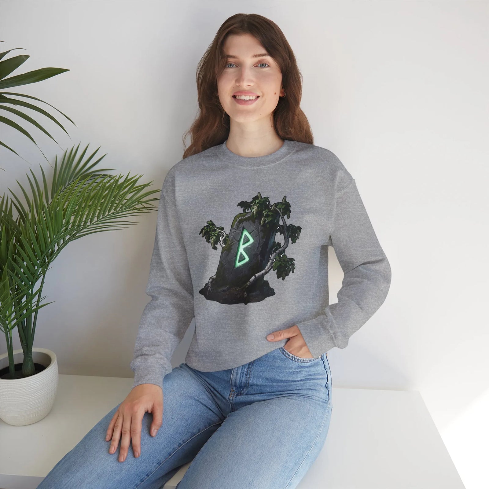 Berkana Rune Birch Tree Sweatshirt - Heavy Blend Crewneck - Unisex White