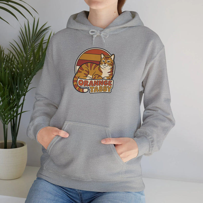 Orange Tabby Retro 70s Sunset Hoodie - Cozy Cotton Blend Pullover - Unisex White