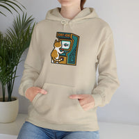 Arcade Gaming Pixel Cat Hoodie - Classic Fit Cotton Blend Pullover - Unisex White