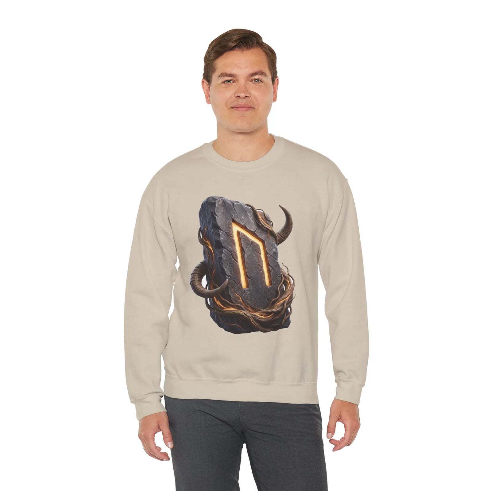 Uruz Rune Vitality Sweatshirt - Heavy Blend Crewneck Fleece - Unisex White