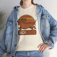 Dachshund Retro 70s Sunset Graphic T-Shirt - Heavy Cotton Classic Fit Tee - Unisex White
