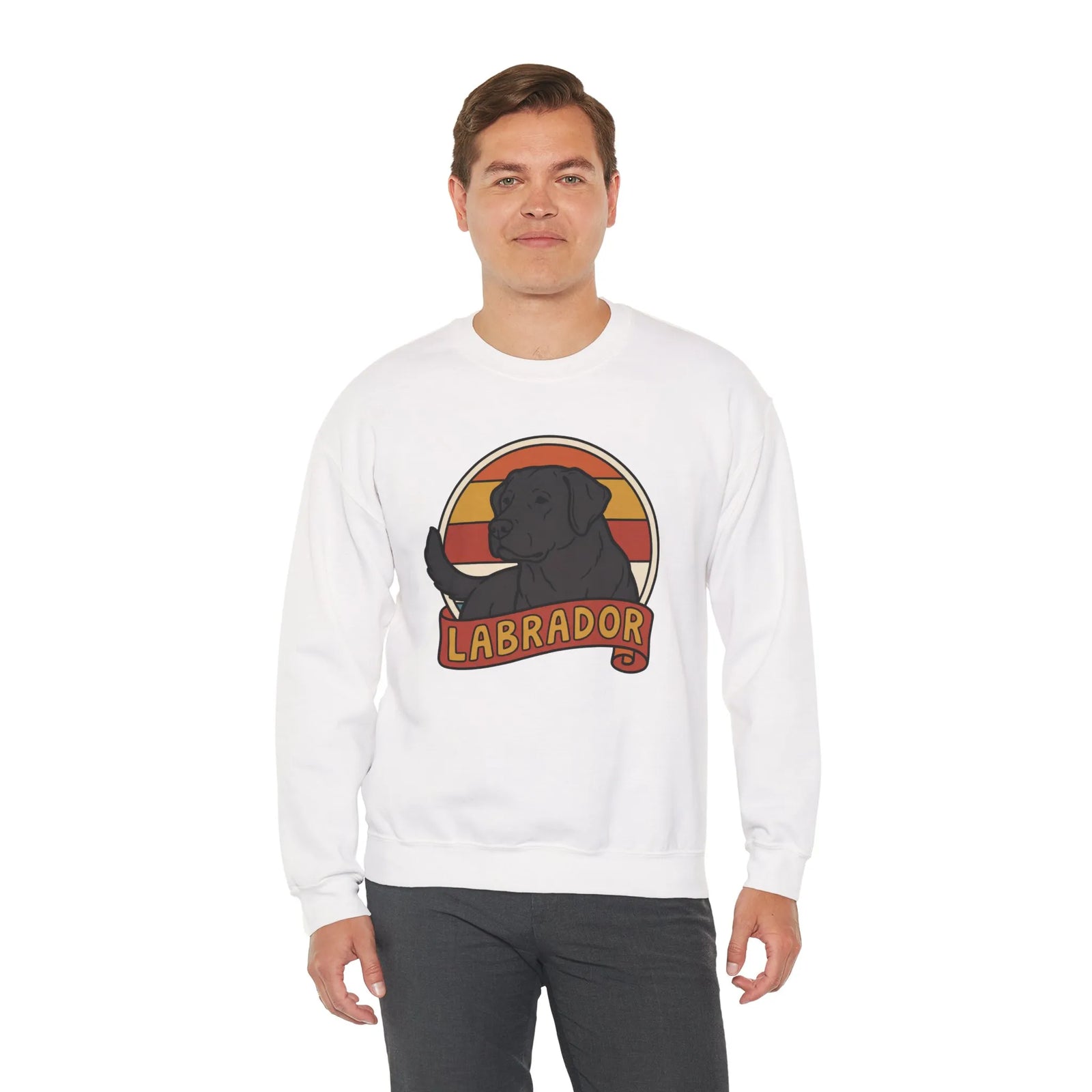 Labrador Retro 70s Sunset Sweatshirt - Heavy Blend Fleece Crewneck - Unisex White