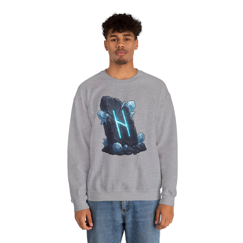 Hagalaz Rune Stone Graphic Sweatshirt - Heavy Blend Fleece Crewneck - Unisex White