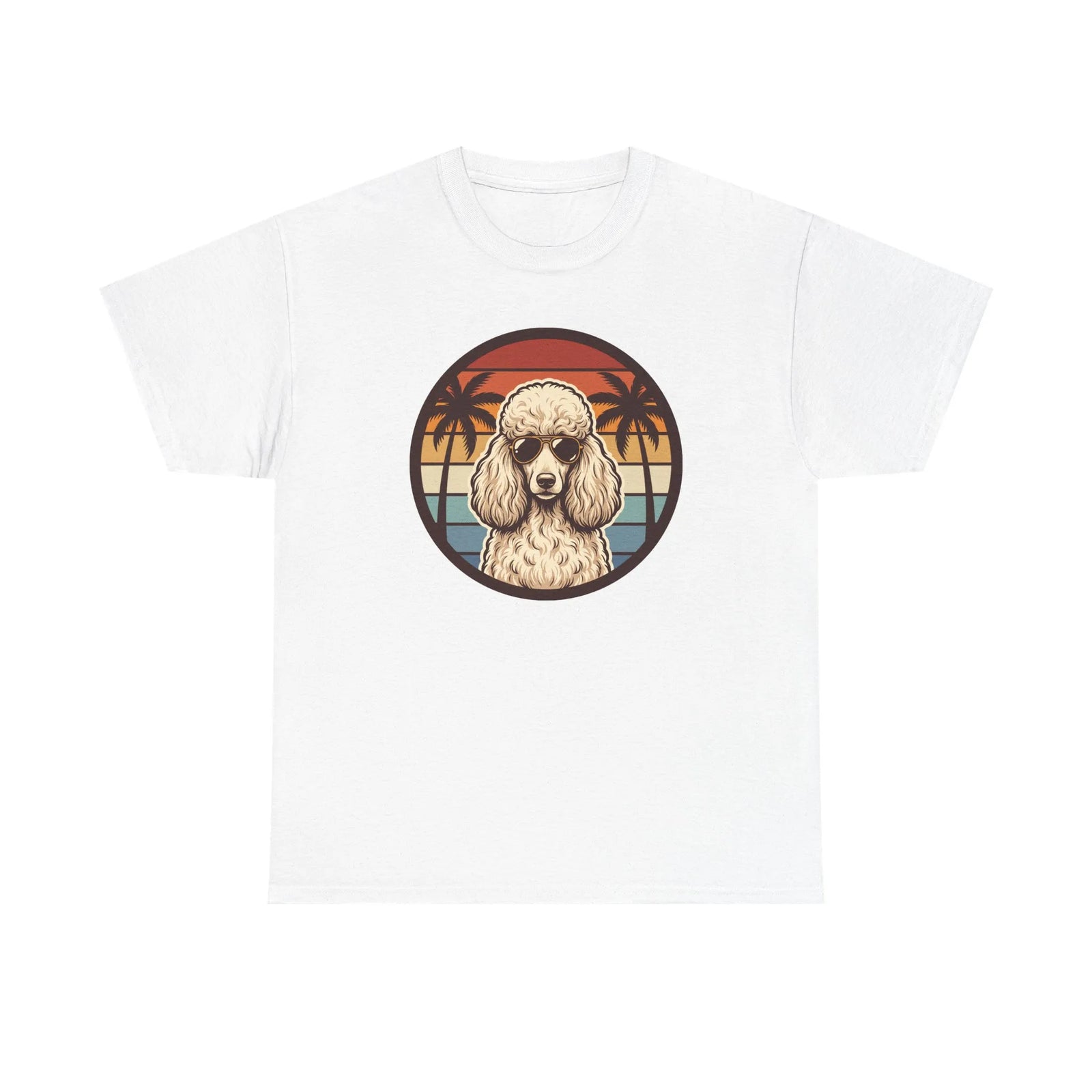 Poodle Cool Dogs 70s Sunset Aviators T-Shirt - Heavy Cotton Classic Fit - Unisex White