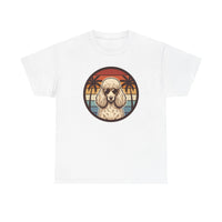 Poodle Cool Dogs 70s Sunset Aviators T-Shirt - Heavy Cotton Classic Fit - Unisex White