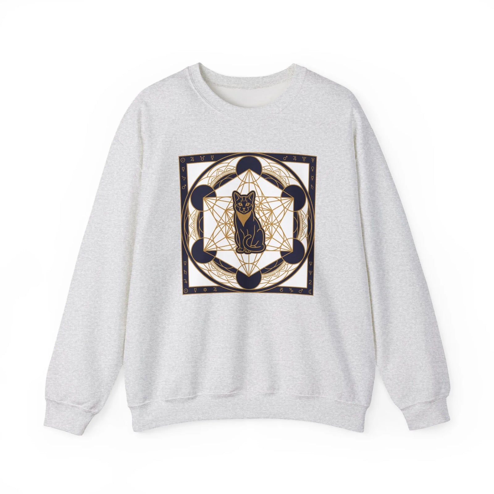 Metatron's Cat Sacred Geometry Sweatshirt - Heavy Blend Fleece Crewneck - Unisex White