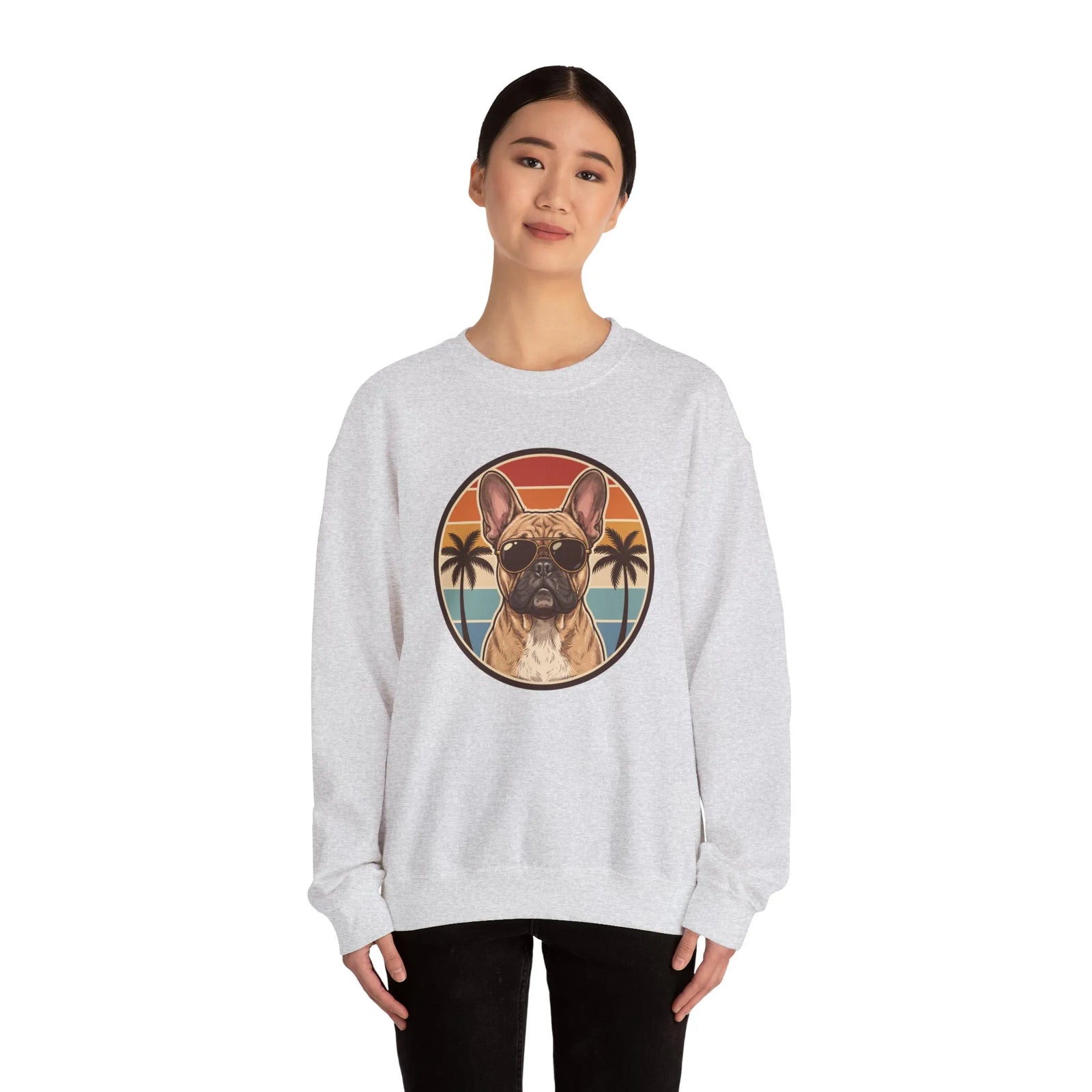 French Bulldog Sunset Aviators Sweatshirt - Heavy Blend Fleece Crewneck - Unisex White