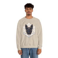 Third Eye Sacred Geometry Spirit Dog Sweatshirt - Heavy Blend Cotton Polyester Crewneck - Unisex White